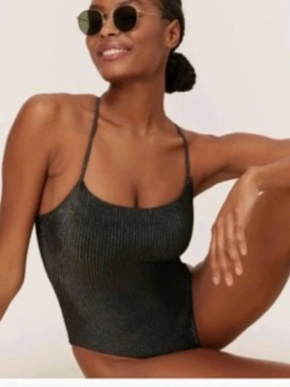 Andie Swim The Fiji One Piece Black Glitter Stripe Lace-Up Back XL